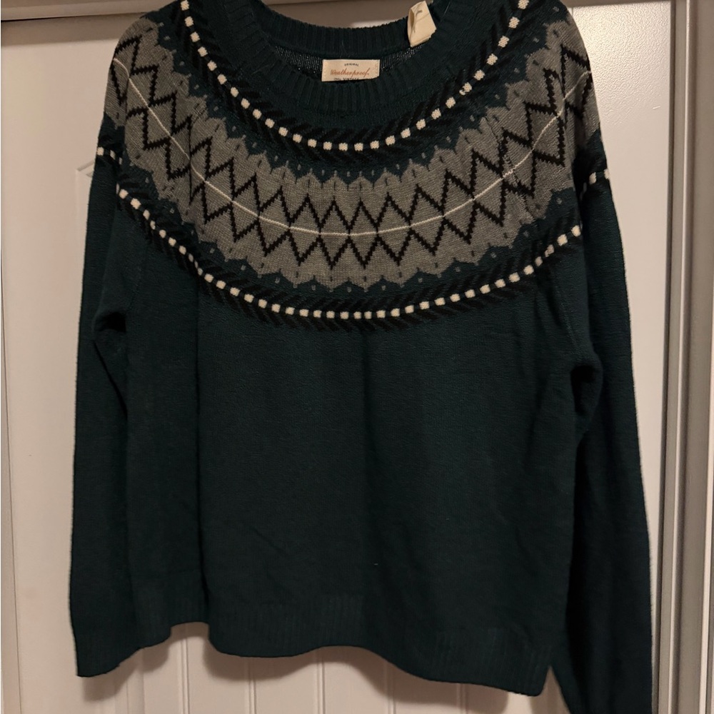 Weatherproof Teal and Gray Patterned Sweater - image 2